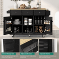thumbnail image 3 of EUROCO 53.1" Kitchen Islands with Storage, Kitchen Island Cart with Rubber Wood Drop Leaf,Cabinet door internal storage racks,5 Wheels,3 Drawers,Black, 3 of 7