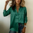 thumbnail image 5 of OGLCCG Button Down Satin Shirts for Women Long Sleeve Business Casual Tops Dressy Lapel Collar Work Elegant Silk Blouse with Flap Pockets,S,Green, 5 of 8