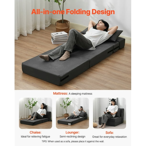 VEVOR Folding Sofa Bed 3-in-1 Foldable Couch Bed with 2 Pillows