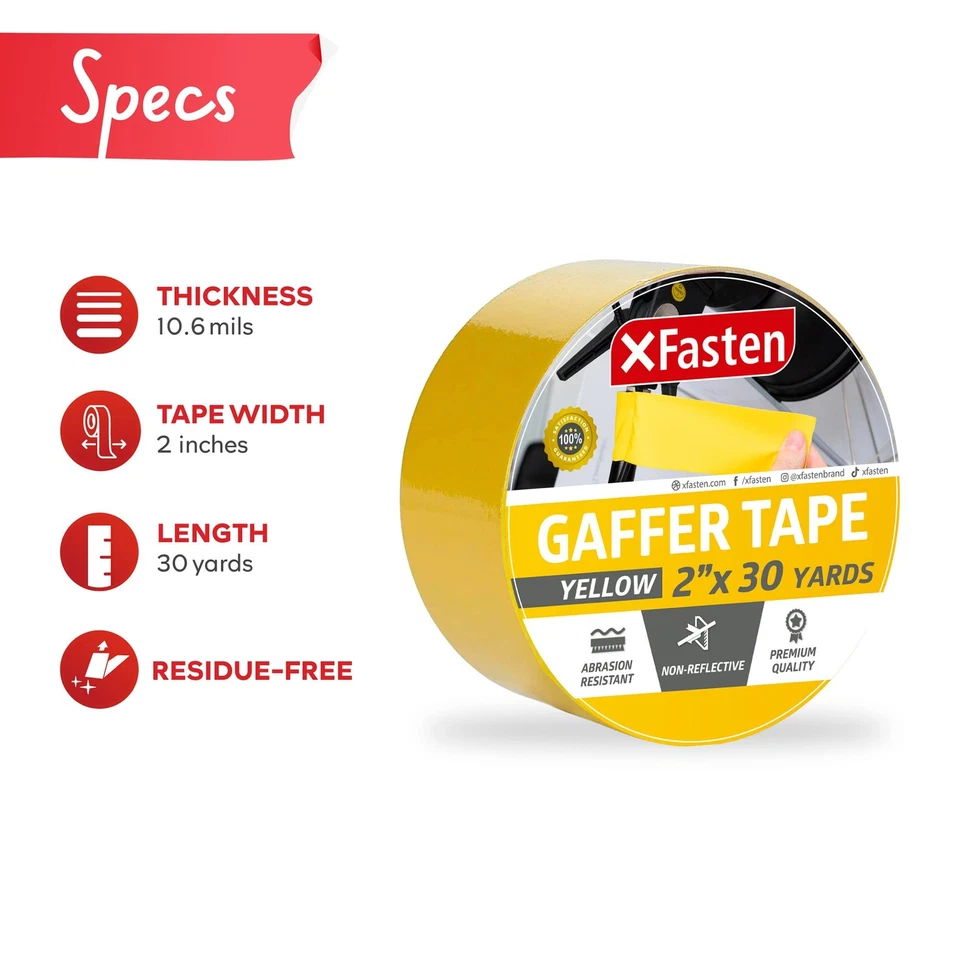 BUTTERFLY- Xfasten Yellow Gaffers Tape 2 Inch X 30 Yards, Cable Management Gaffer Tape, ...