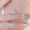 thumbnail image 7 of Huepoe Lady Necklace Moon And Star Pendant Rhinestone Adjustable Alloy Clavicle Chain Gift for Wife Girlfriend Neck Jewelry for Daily Wear Weddings Parties, 7 of 7