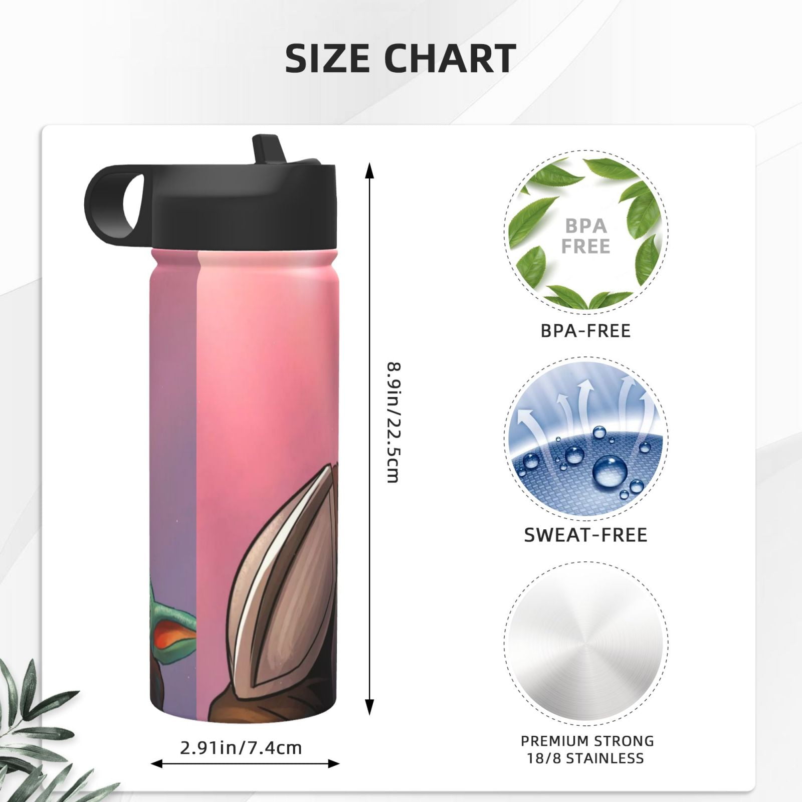 baby yoda Kids Insulated Water Bottle With Straw - 18 Oz Stainless Steel Double Wall Vacuum Cup, Leakproof, Bpa Free, Suitable For Boys And Girls