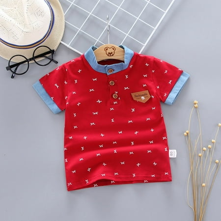 

Utoimkio Toddler Baby Boy Short Sleeve Button Down Shirt Letter Print Crewneck Tee Tops Summer Gentleman Clothes 0-5 Years
