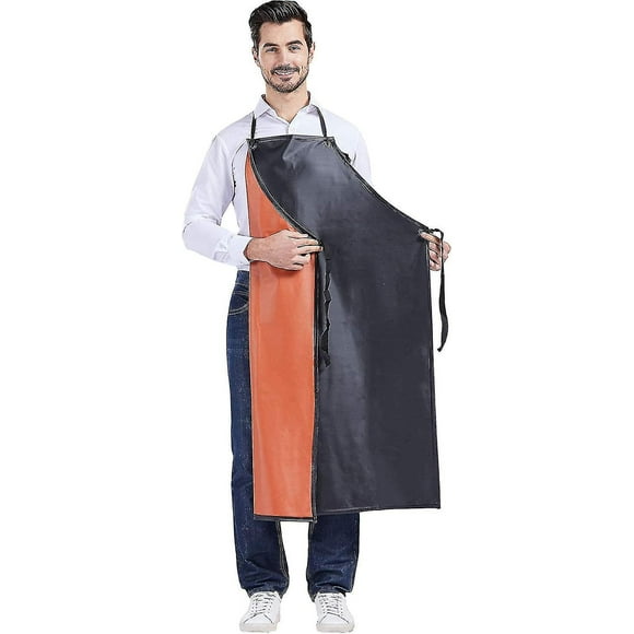 Rubber Apron Oil Resistant Protective Work Apron Pvc Waterproof Apron (black)
