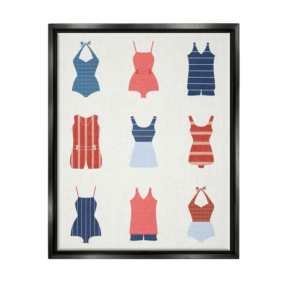 Stupell Industries Vintage Swimwear Fashion Beauty & Fashion Painting Black Floater Framed Canvas Art Print Wall Art, 17 x 21