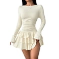 thumbnail image 2 of Female Long Sleeve Corset Mini Dress Ruffle Hem Short Party Club Dresses Color XS, 2 of 9