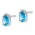 thumbnail image 2 of Auriga Fine Jewelry 925 Sterling Silver Rh-Plated Oval Blue Topaz and Diamond Post Stud Earrings for Women, 2 of 6