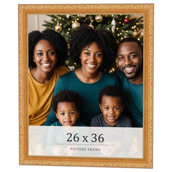 26x36 Frame Gold Solid Wood Picture Frame Width 1.125 Inches | Interior Frame Depth 0.375 Inches |