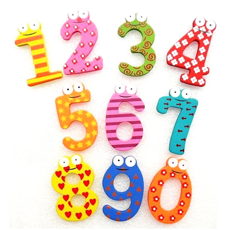 10x Refrigerator Wooden Magnets 0-9 Number Sticker Kids Educational Toys 