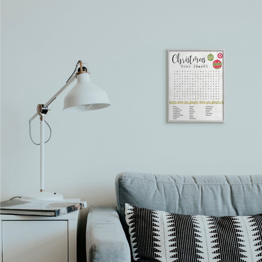 Stupell Industries Christmas Word Search Holiday Activity Text Design Framed Wall Art Design by Daphne Polselli, 11" x 14", Gray Framed