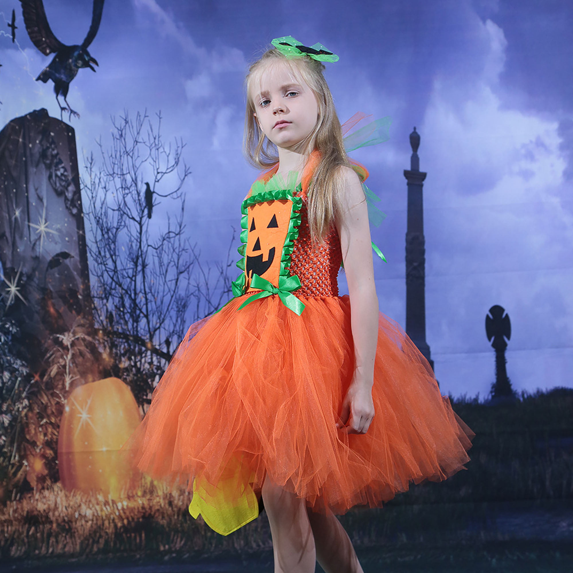 Girls Skeleton Pumpkin Tutu Halloween Fancy Dress Costume Kids Children Outfit 