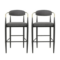 GDF Studio Camas Modern Fabric Upholstered Iron 30 Inch Barstools, Set of 2, Charcoal, Black, and Gold
