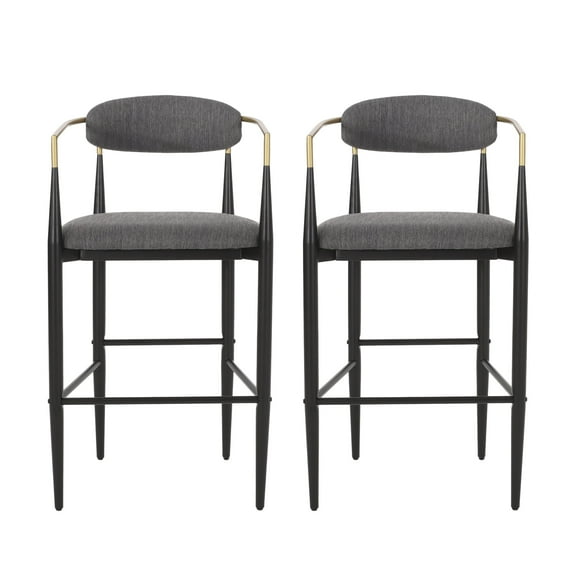 GDF Studio Camas Modern Fabric Upholstered Iron 30 Inch Barstools, Set of 2, Charcoal, Black, and Gold
