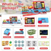 Cash Register Toy for Kids, Pretend Learning Play Set with Sound Music /Scanner /Microphone /Credit Card /Play Money