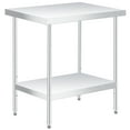 thumbnail image 1 of Table d'Appoint de Patio en Acier Inoxydable Robuste pour l'Extérieur, Table de Travail à 2 Niveaux avec Tablette Inférieure Réglable, Roues Verrouillables, Chariot Polyvalent Durable et Facile à Nettoyer pour Jardin, Cuisine, Restaurant, Atelier, 1 of 13