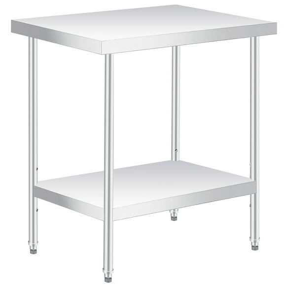 Heavy Duty Stainless Steel Patio Side Table - Outdoor 2-Tier Work Table with Adjustable Undershelf, Lockable Wheels - Durable, Easy to Clean, Multi-Purpose for Garden, Kitchen, Restaurant, Workshop