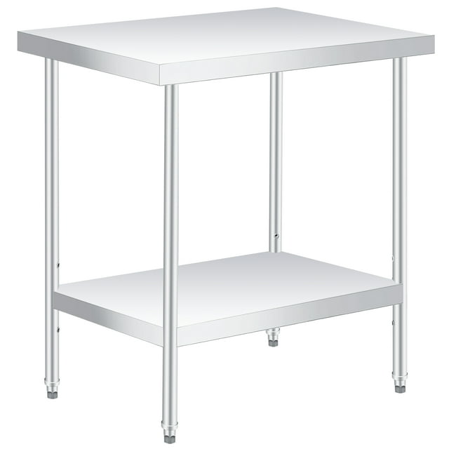 Table d'Appoint de Patio en Acier Inoxydable Robuste - Table de Travail Extérieure à 2 Niveaux avec Tablette Inférieure Réglable, Roues Verrouillables - Durable, Facile à Nettoyer, Polyvalente pour Jardin, Cuisine, Restaurant, Atelier