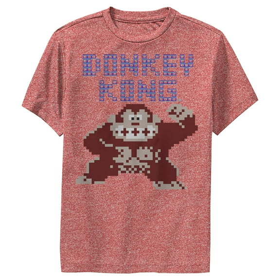 Boy's Nintendo Donkey Kong Arcade Performance Graphic Tee Red Heather X Large