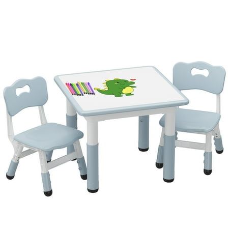 Kids Table and Chair Set Height Adjustable Toddler Activity Table with 2 Chairs for Ages 3-8
