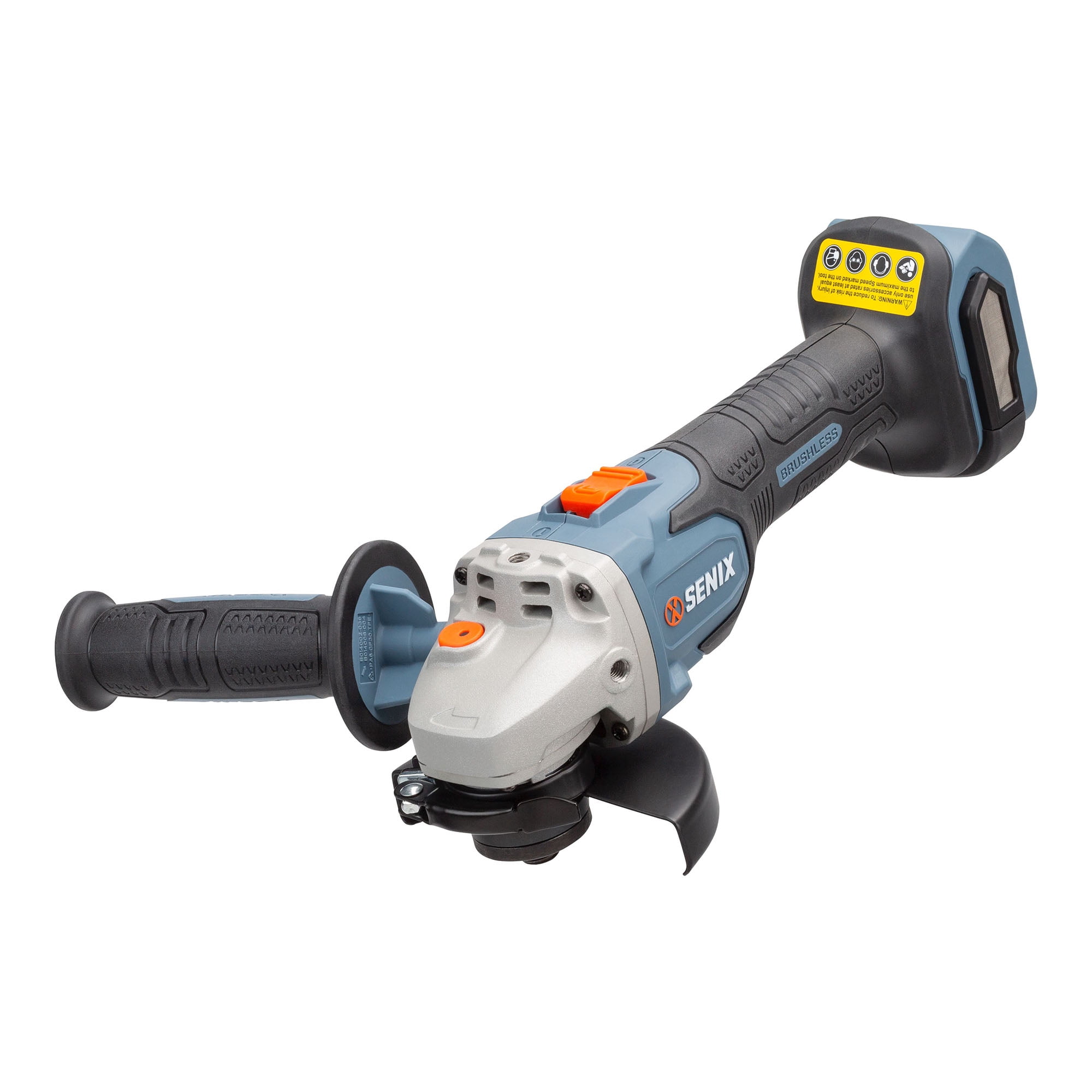 SENIX 20 Volt Max* 5-Inch Brushless Angle Grinder, 8500 RPM Max, 3-Position Auxiliary Handle (Tool Only), PAX2125-M2-0