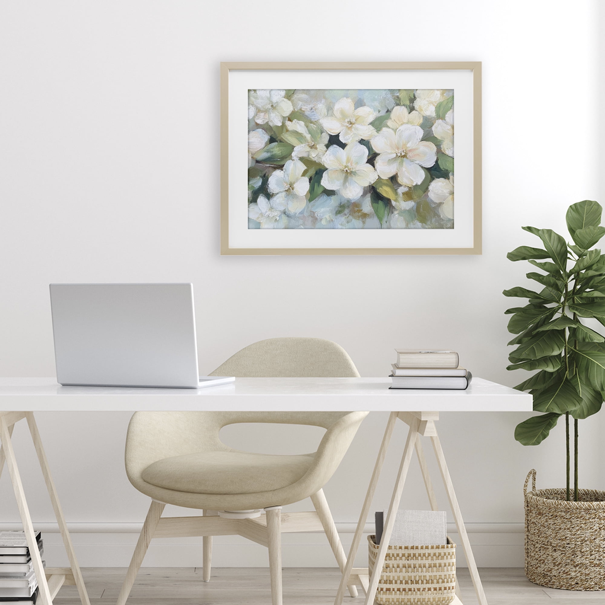 Stupell Industries Painted White Flowers in Leaves Birch Framed Print Under Glass, design by Petal Prints Design