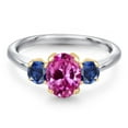 thumbnail image 3 of Gem Stone King 925 Silver and 10K Yellow Gold Pink Created Sapphire and Blue Created Sapphire Engagement Ring for Women | 2.15 Cttw | Oval 8X6MM | Gemstone September Birthstone | Size 7, 3 of 6