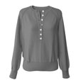 thumbnail image 4 of JGGSPWM Womens Half Button V-Neck Sweater Solid Color Lightweight Fall Long Sleeve Pullover Tops Trendy Cute Crop Sweatshirt Gray S, 4 of 5