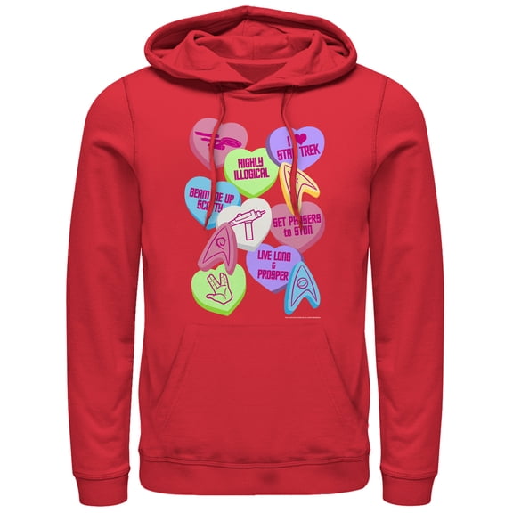Men's Star Trek Valentine's Starfleet Candy Hearts  Pull Over Hoodie Red Small