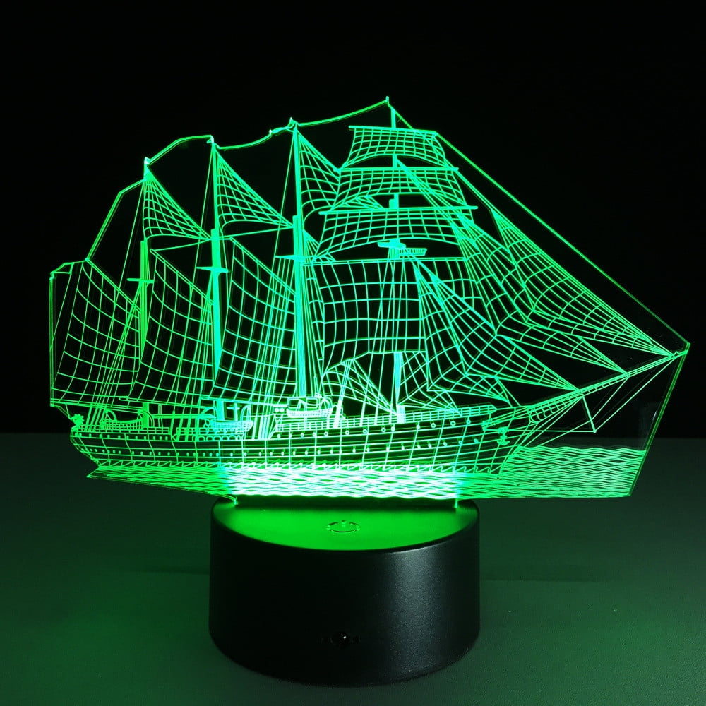 3D Table Desk Lamp Gift Sailboat illusion LED Night Light 7 Color Touch Switch 