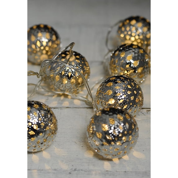 Boho Silver Sphere Led Light String 10Ct 5.5 Ft Led Battery Operated 3 Aa Batteries /Not Included Features 6 Hour Timer