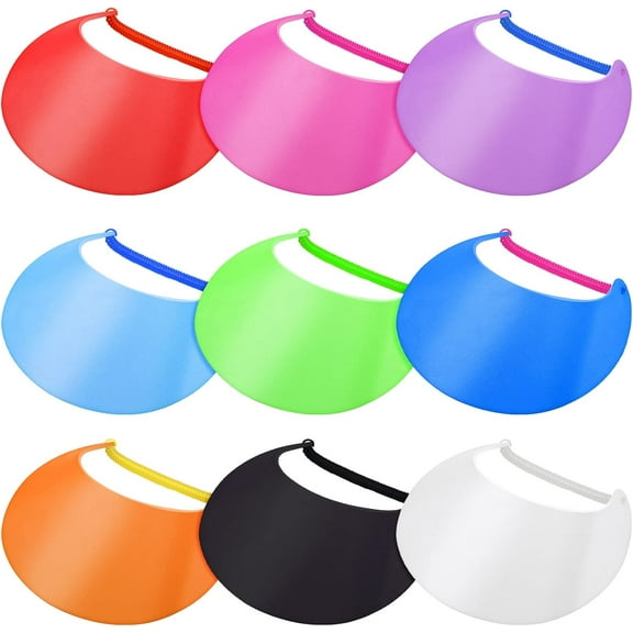 BlinkLLX 9 Pieces Foam Sun Visors for Women Solid Sun Visor Hat with String Adjustable Soft Visors Assorted Color Tennis Visor for Beach, Kids' Arts and Crafts Project
