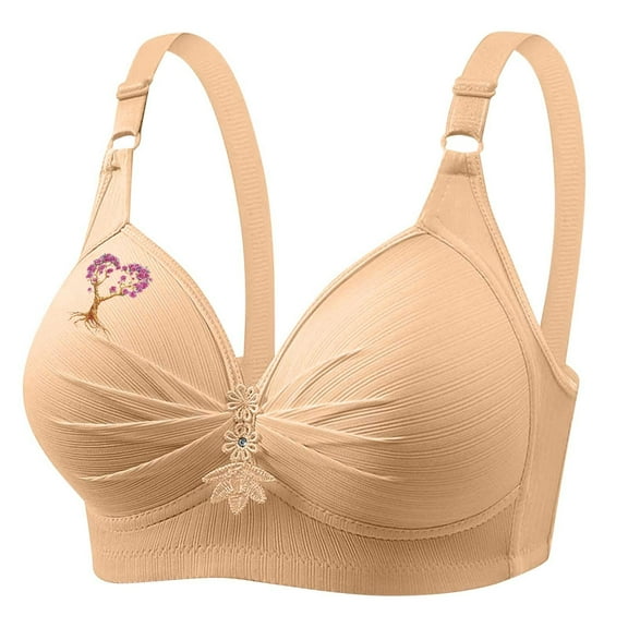 Cute Push Up Bralettes for Women Plus Size Full Coverage Wireless Bras Underwear Soft Ruched Support T-Shirt Bra, 48/110BC Beige
