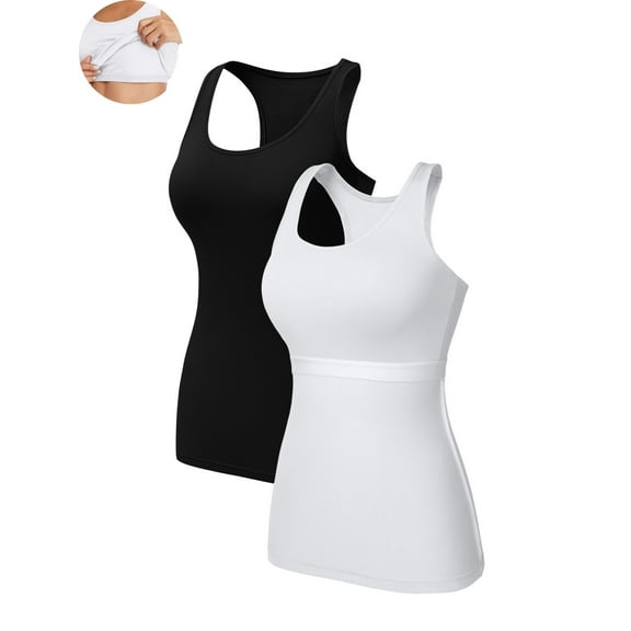 ANFERRY Women Tank Top with Shelf Bra Cotton Camisole Undershirt Pack of 2