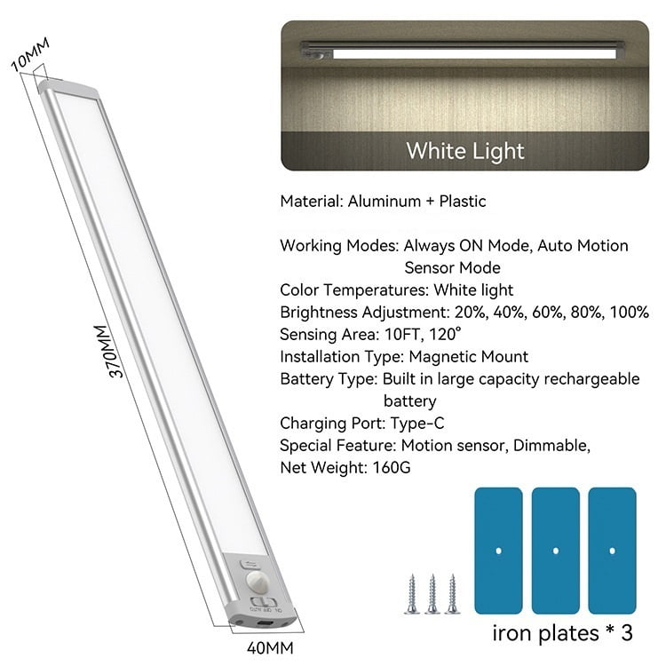 Rechargeable Motion Sensor Light Indoor, Under Cabinet Lighting, Magnetic Dimmable Closet Lights, Wireless Under Counter Lights for Kitchen, Stairs,Hallway (2pack)