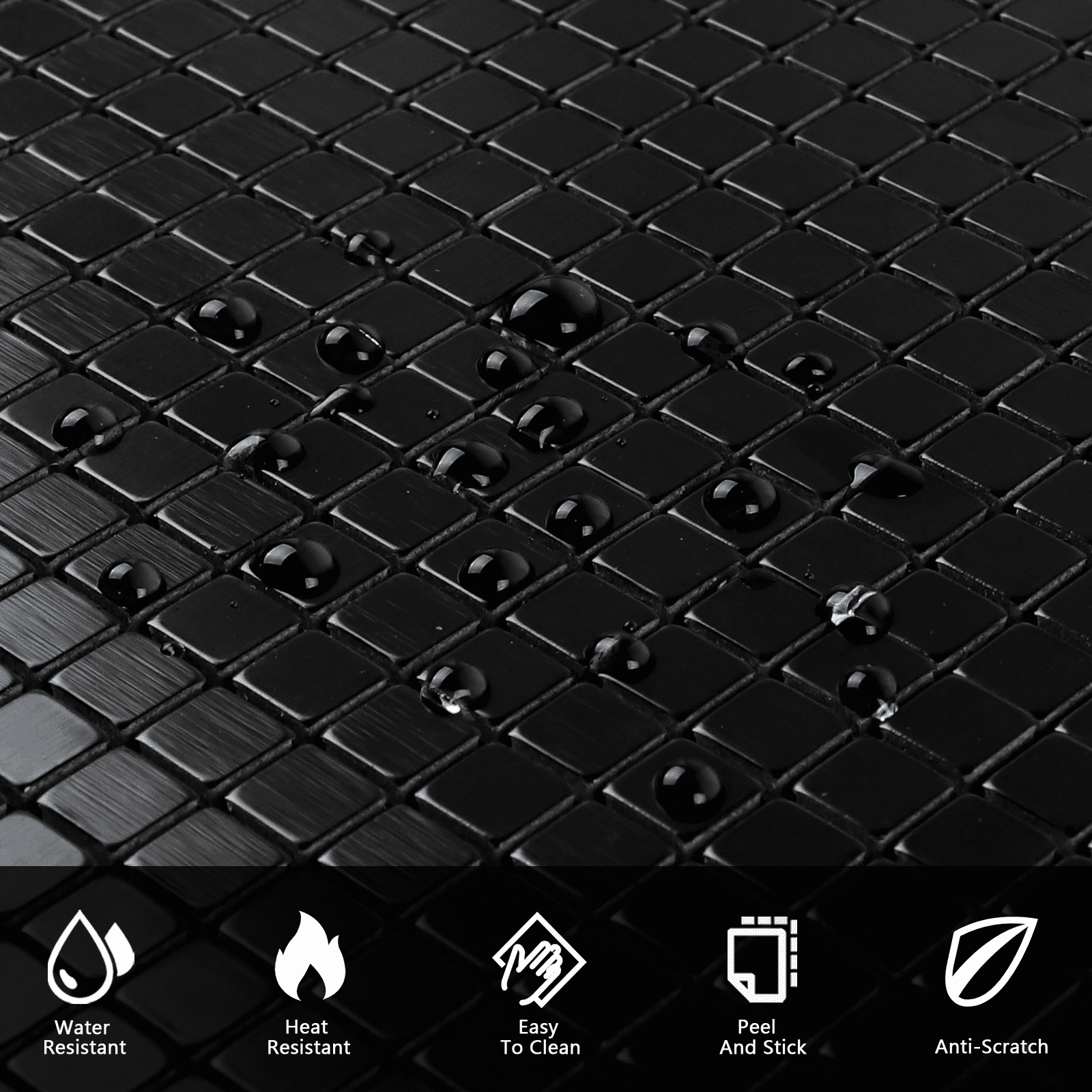 12-Sheet Peel and Stick Backsplash Tiles, Black Aluminum Mosaic 3D Self-Adhesive Wall Tiles Stick on Backsplash for Kitchen Bathroom Fireplace
