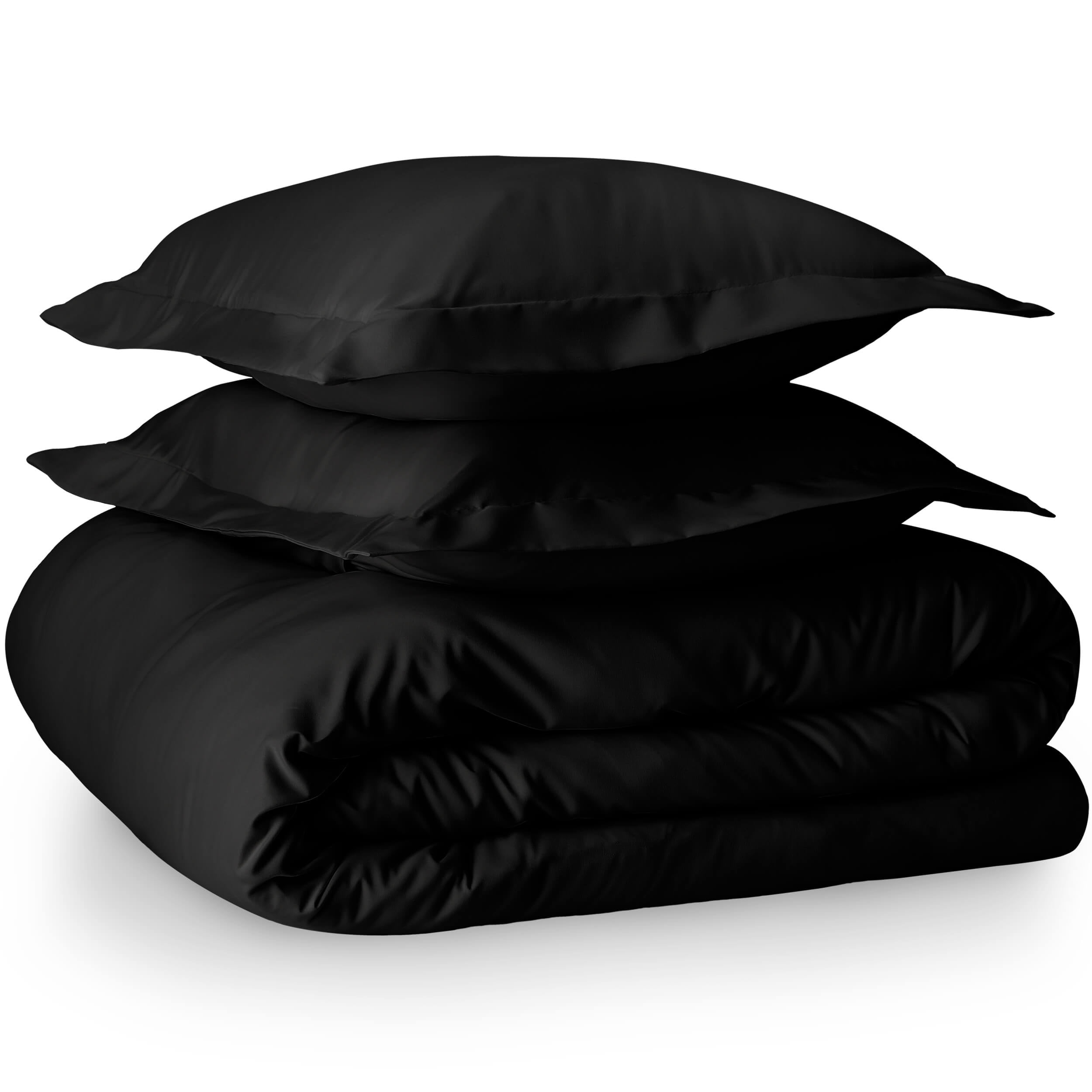 Luxury 4 Piece Duvet Insert + Duvet Cover Set - Premium 1800 Ultra-Soft Brushed Microfiber - Hypoallergenic, Easy Care, Wrinkle Resistant (Full/Queen, Black)