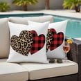 thumbnail image 4 of Valentine's Day Outdoor Waterproof Pillow Covers, Loves Red Plaid Leopard Romantic Decorative Square Throw Pillowcase Sofa Cushion Sham for Patio/Couch/Chair, 16"x16" 2 Pack, 4 of 8