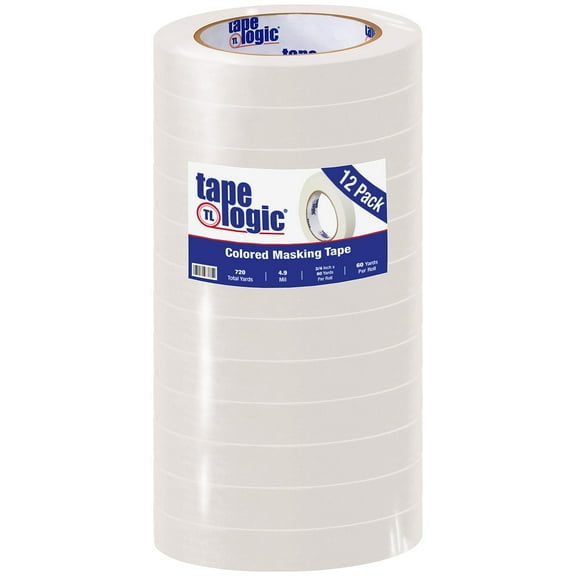 Tape Logic® Color Masking Tape, 3" Core, 0.75" x 180', White, Case Of 12