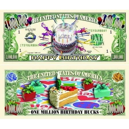 5 Happy Birthday Million Dollar Bills with Bonus “Thanks a Million” Gift Card