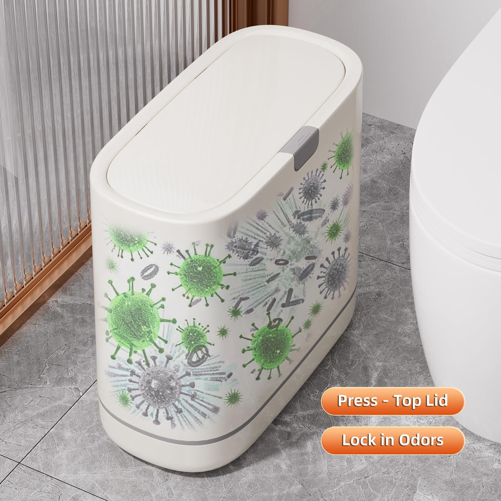 Garbage Can With Lid 2.6 Gallon Slim Plastic Wastebasket
