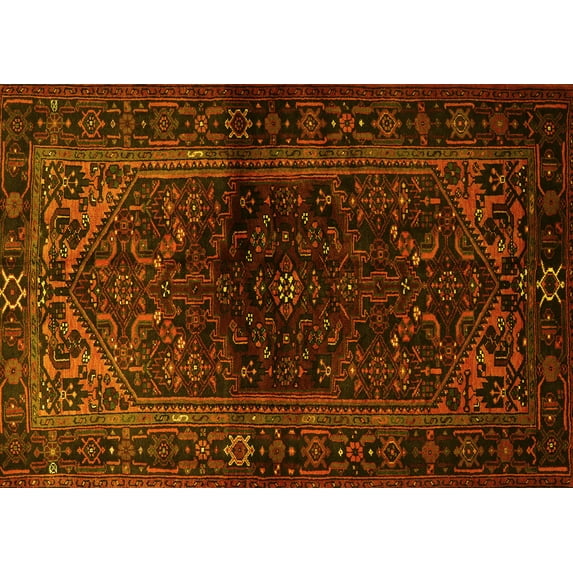 Ahgly Company Machine Washable Indoor Rectangle Persian Yellow Traditional Area Rugs, 8' x 12'
