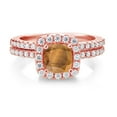 thumbnail image 2 of Gem Stone King 18K Rose Gold Plated Silver Ring Tiger Eye Moissanite (1.52 Cttw), 2 of 5