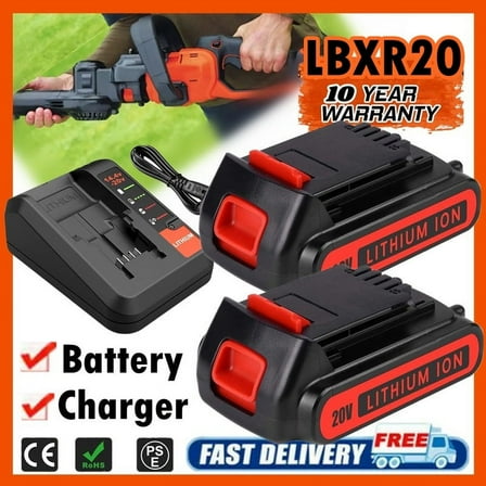 2PACK 20 Volt 3.0Ah Battery and Charger Compatible with Black Decker 20V Li-ion Max LB20 LBX20 LBXR20