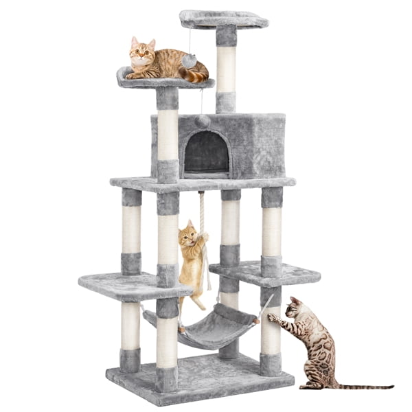 Smilemart 62 Cat Tree With Condo And Scratching Post Tower Light Gray Walmart Com Walmart Com