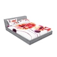 thumbnail image 2 of Floral Fitted Sheet & Pillow Sham Set, Watercolor Painting Poppy Flowers and Buds Spring Nature Design, Decorative Printed 6 Piece Bedding Decor Set, Queen, Peach Scarlet Purple, by Ambesonne, 2 of 3