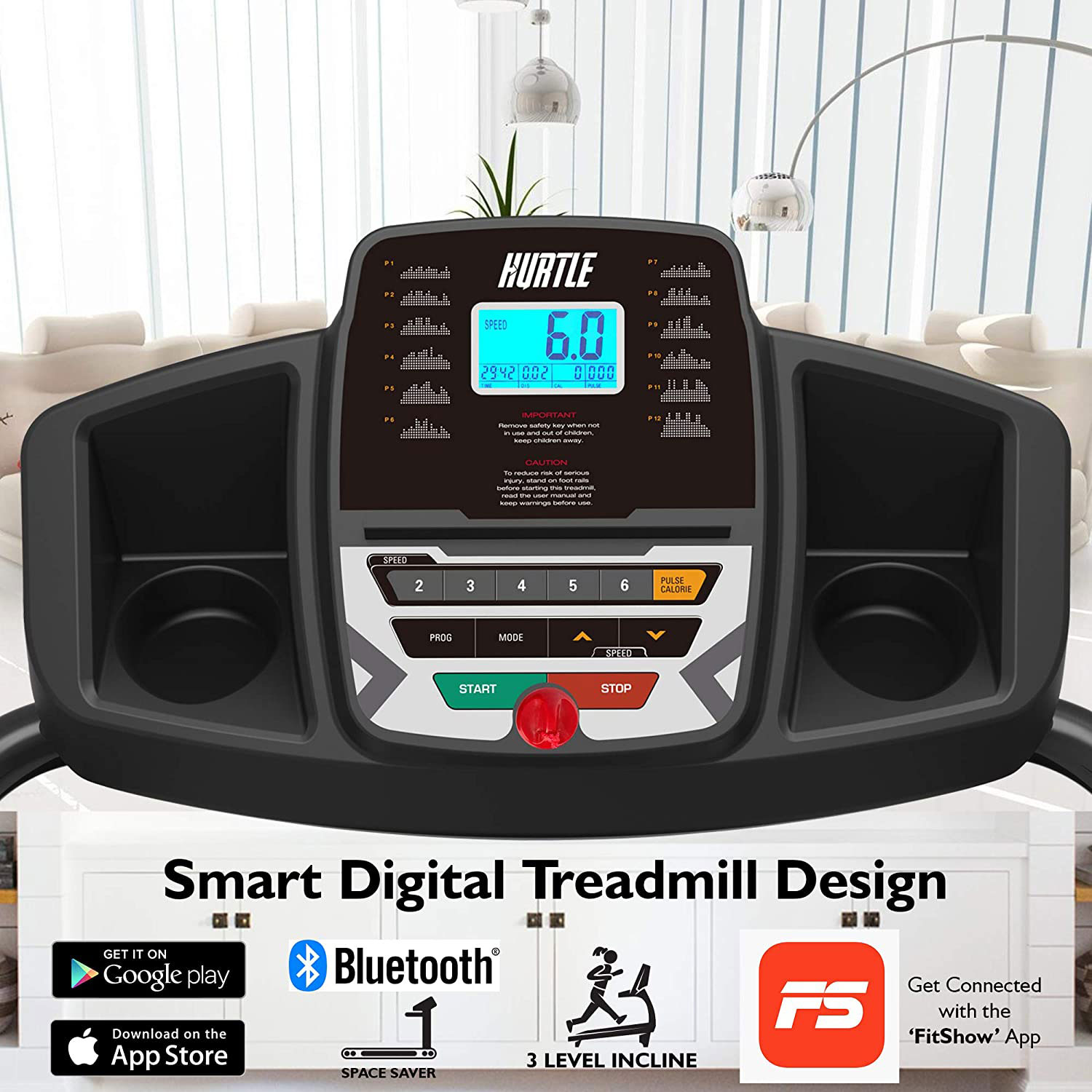 Hurtle Smart Portable Folding Digital Fitness Treadmill w/ Bluetooth, Black - image 4 of 7