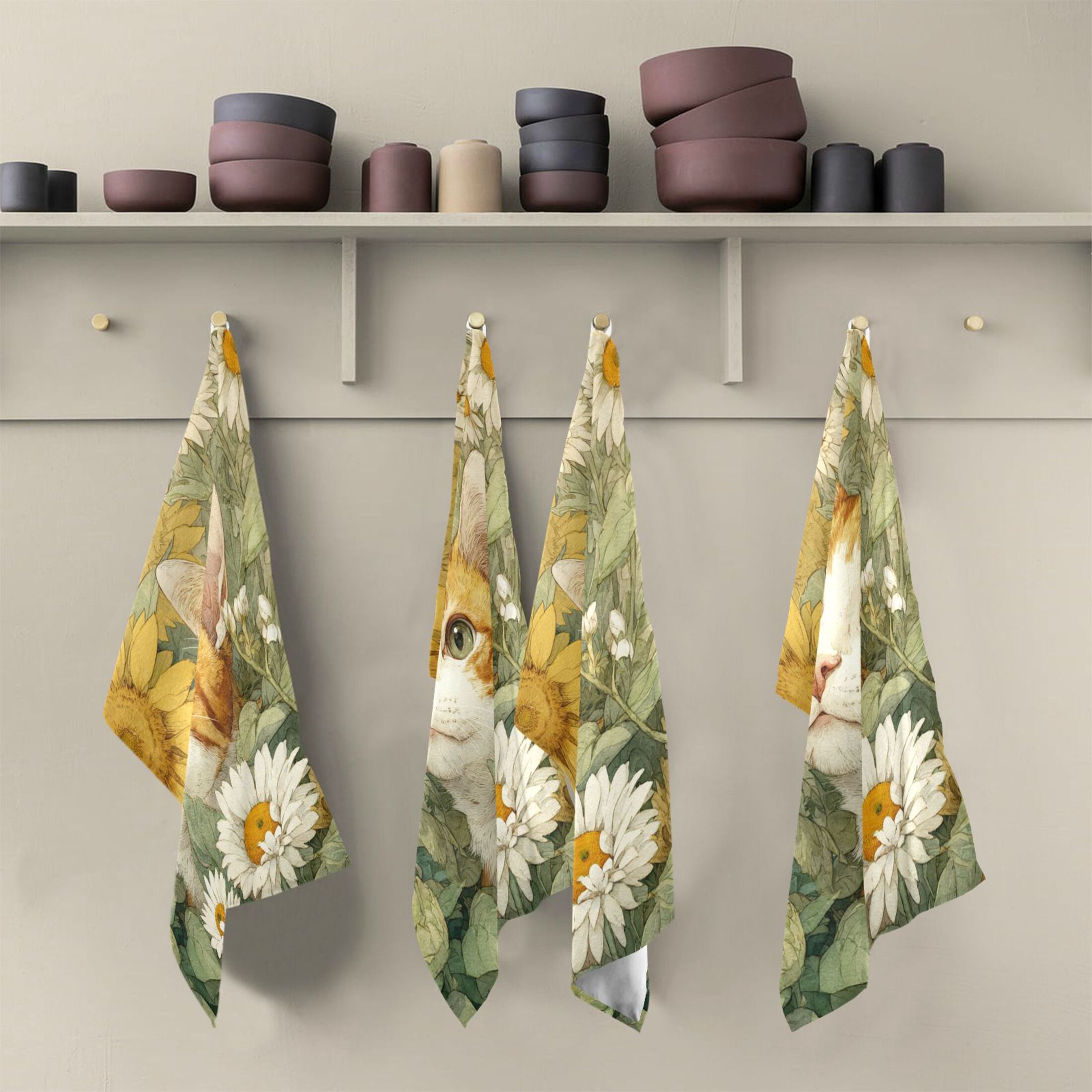 Qxltty Cute Orange Cat Kitchen Towels 28 x 18 Inch Set of 6 Soft Cotton Linen Feel Dish Towels with Hanging Loop for Drying, Cleaning & Decor
