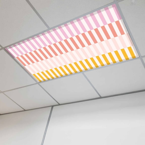 Colorful Stripe Fluorescent Light Covers, Modern Pink Red Yellow Vertical Striped Magnetic Light Covers for Ceiling Lights, Fluorescent Ceiling Shade Filters for Classroom Bedroom Office 4x2Ft x 1PCS