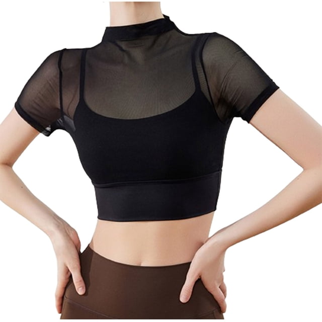 Blouses pour Femmes, Mode Décontractée, Maille Solide, Coussin de Poitrine Fixe, Sport, Yoga, Col Rond, Manches Courtes