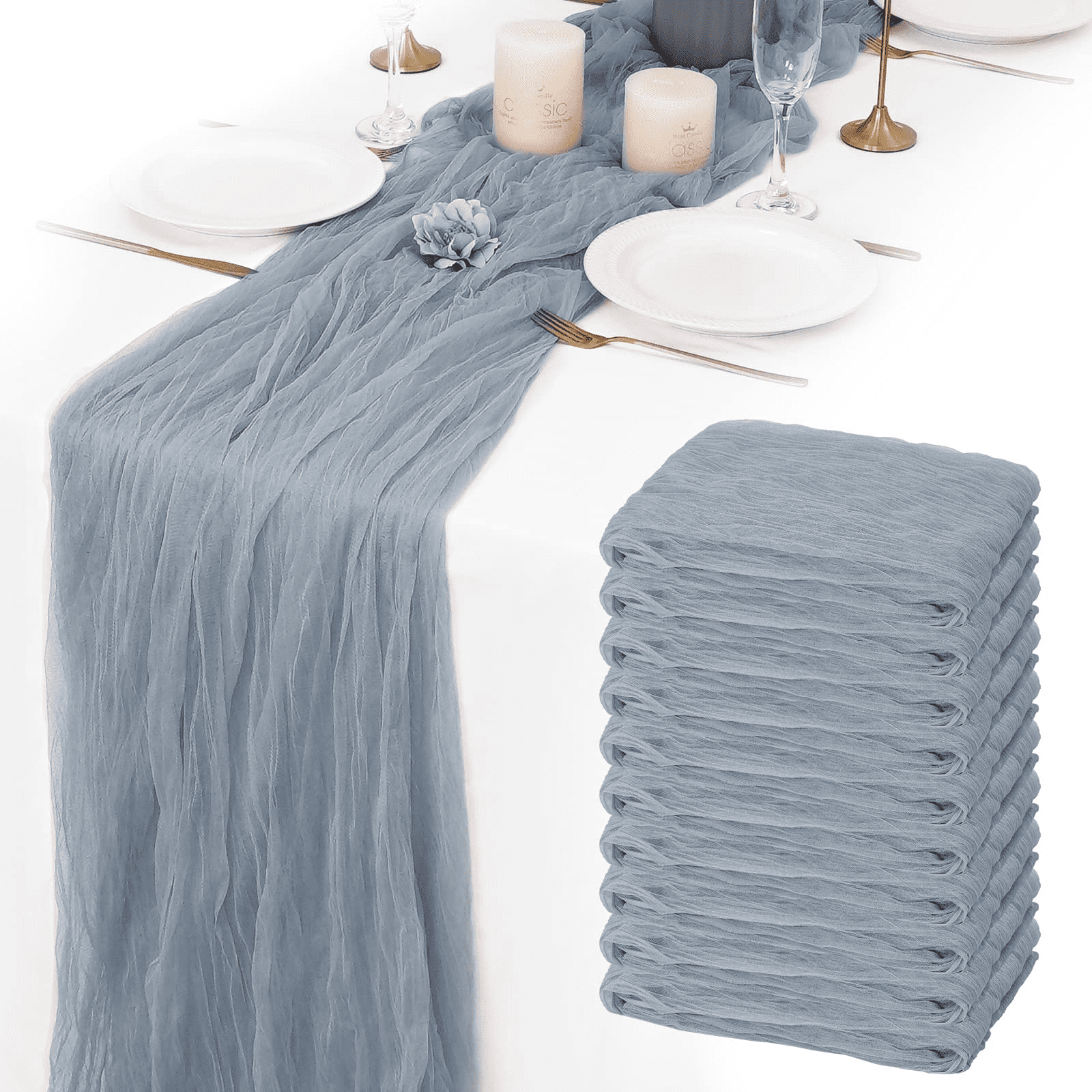 10 Pack 10Ft Dusty Blue Cheesecloth Table Runner Gauze SemiSheer 29